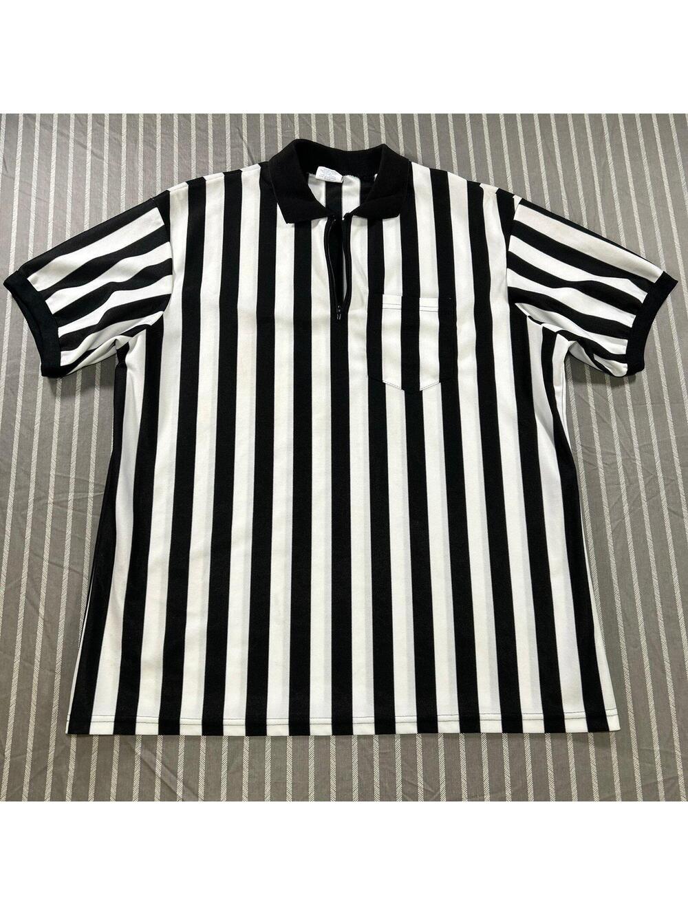 Majestic Referee Shirt Mens 2XL Basketball Striped 1/4 Zip VINTAGE